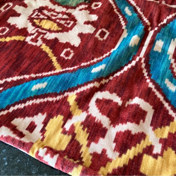 New Pottery Barn Zoey Printed Pillow Cover, Red Ikat Velvet, Bright Holiday, 18" - Picture 4 of 11